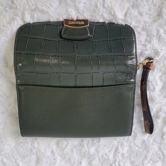 COACH Ivy Green Crocodile Embossed Leather Envelope Flap Wallet Convertible - Picture 8 of 13